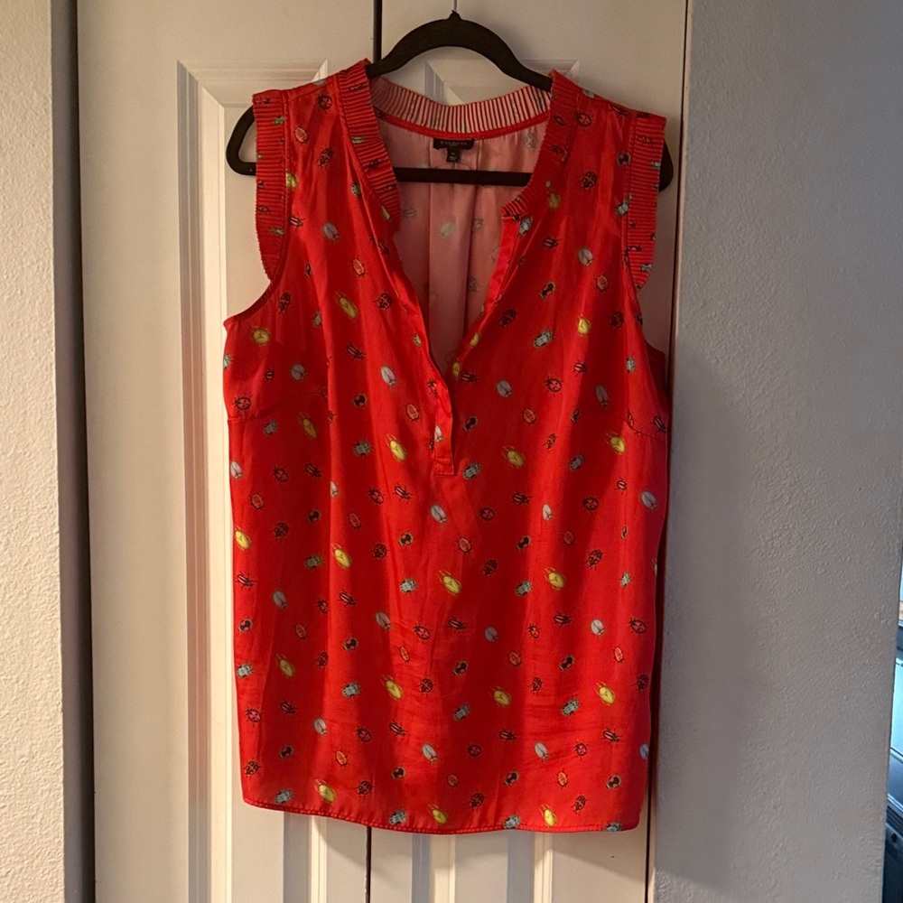 Talbots Red Sleeveless Blouse with Floral Print